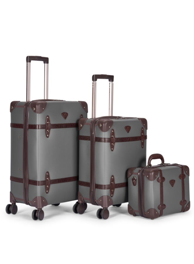 LIMRA Travel Bags Classic Leather Luggage 4 Pcs Set Grey /Dark Brown 28''-24''-20'''-14'''Inches - Image 3